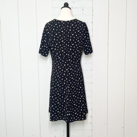 Ann Taylor A-Line Short Sleeve Mini Dress 10 Petite Black White - Picture 2 of 6